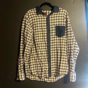 Men’s Untuckit Flannel Button Up Shirt Blue / Cream Size XXL Slim Fit NEW